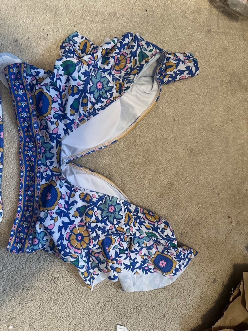 Floral Ruffle V-Neck High-Waist Bikini Set - Blue Multi - Picture 4 of 5